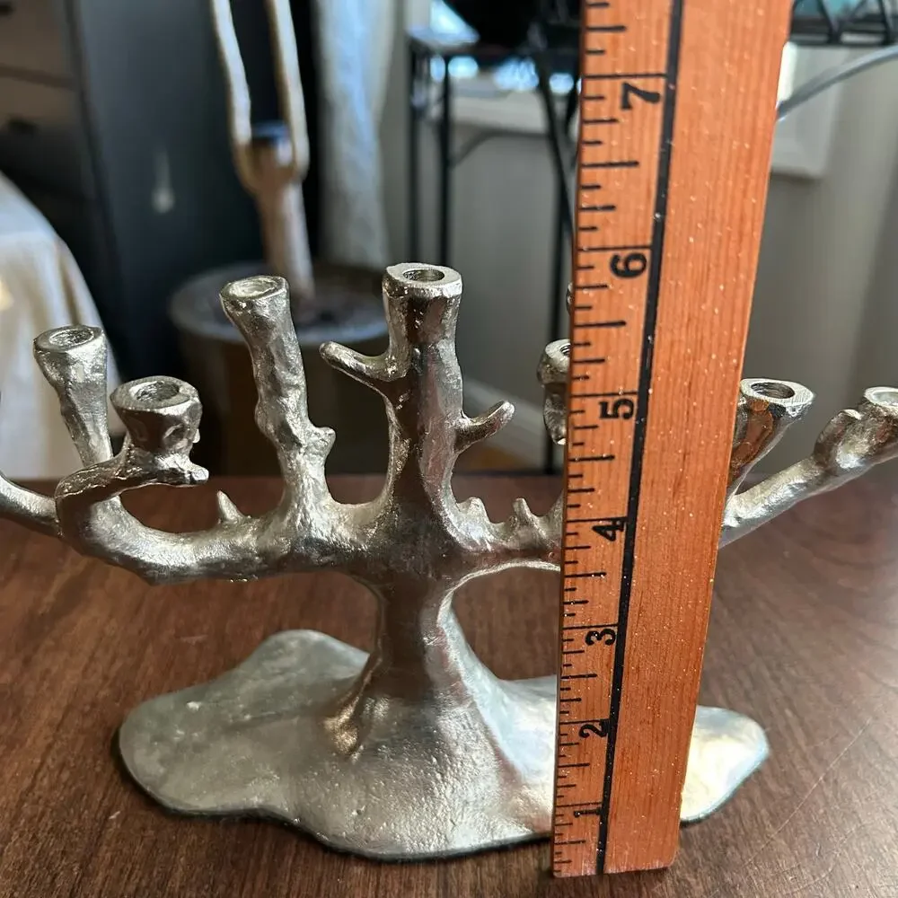West Elm VTG Unusual Small Manzanita Tree of Life Menorah Candelabra Silver 10